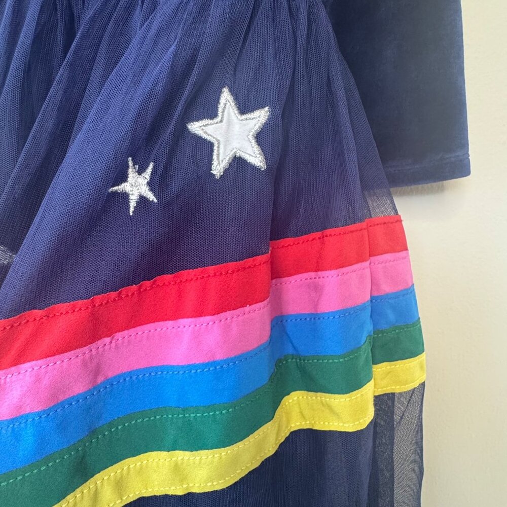 MINI BODEN Rainbow Tulle Dress Girls 9-10 140 NEW Blue Velour Applique Stars NWT - Picture 3 of 8